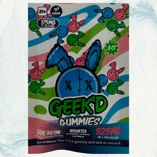Geek'd 525mg Assorted Gummies - 3ct