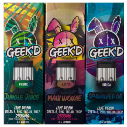 Geek'd THC Vape Disposable 2.5g, Delta 8 THC, PHC, THCJD, THCP, Live Resin