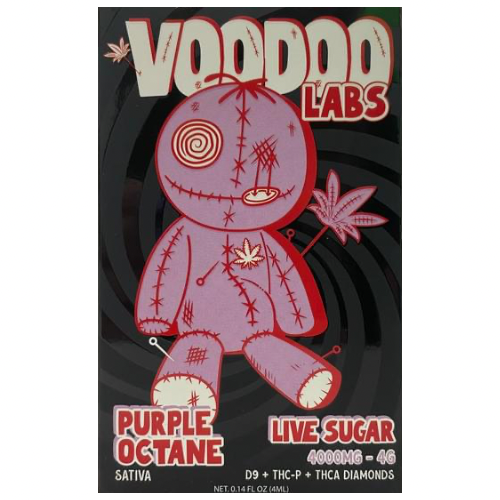 VOODOO Labs 4g THCA Diamonds, THCP, and Delta 8 Disposable Purple Octane Sativa.