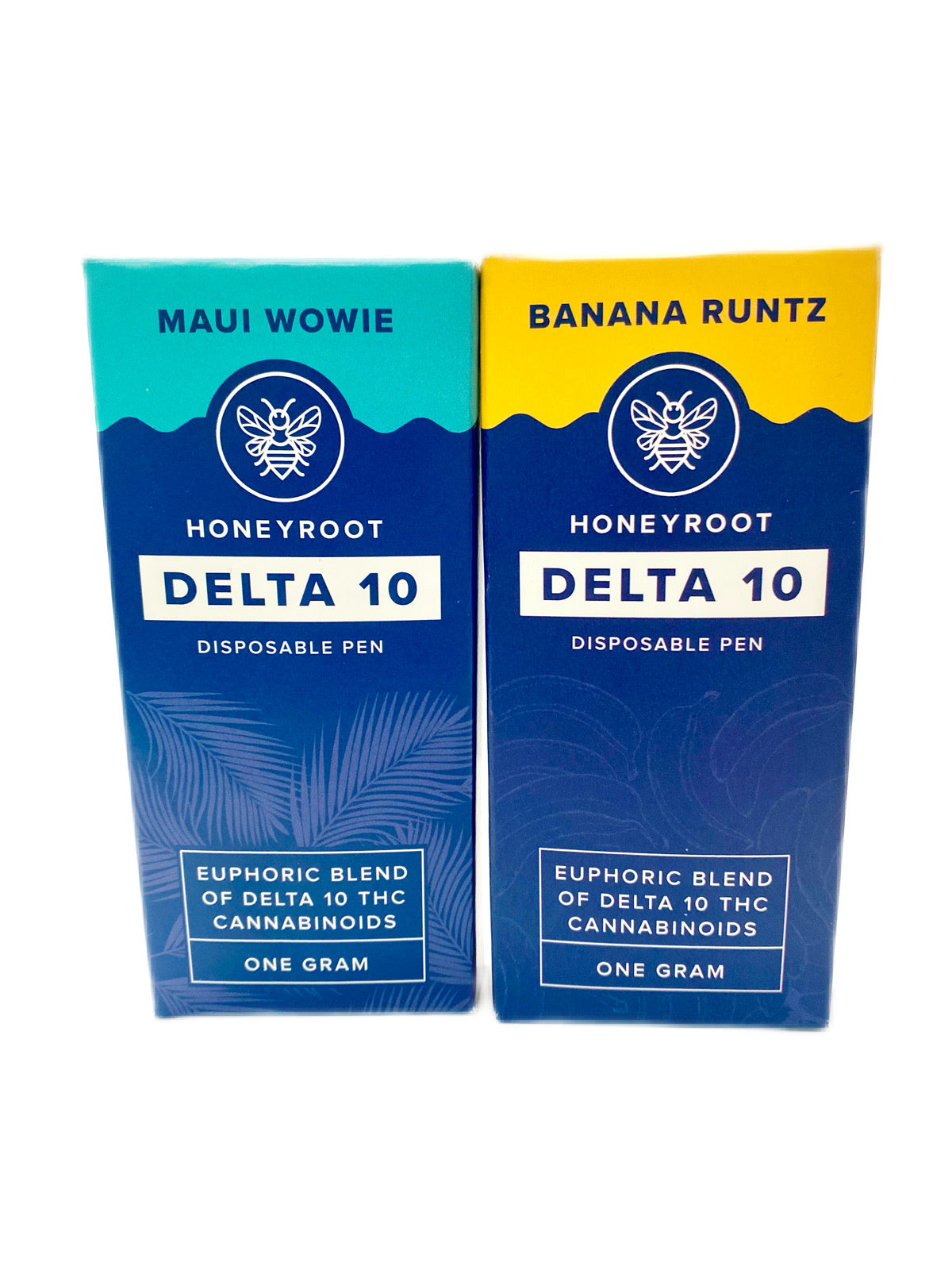 Honeyroot Delta 10 THC 1 gram Rechargeable disposable Maui Wowie & Banana Runtz  available in Omaha, Nebraska or online via Delta8emporium.co 