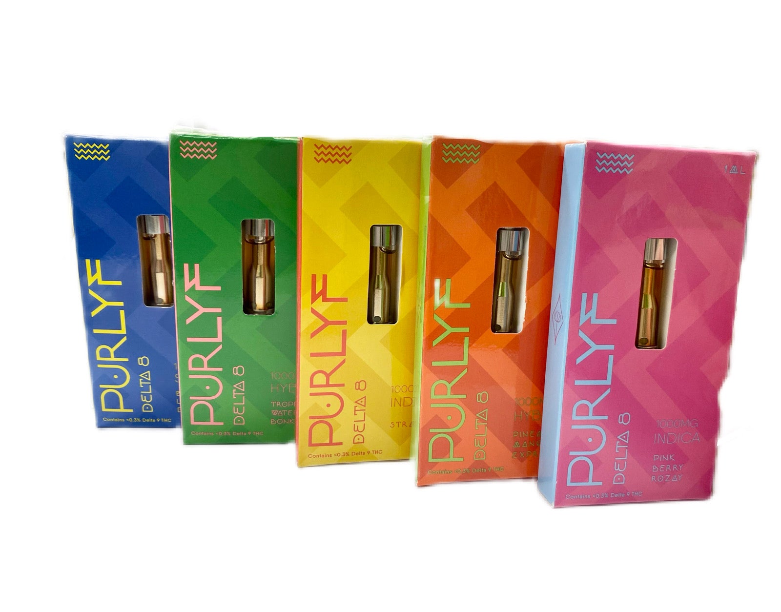 Purlyf Delta 8 THC Vape Cartridge, 510 threaded Cartridge, Group picture $14.99 available in Omaha, Nebraska or Online at Delta8emporium.co 